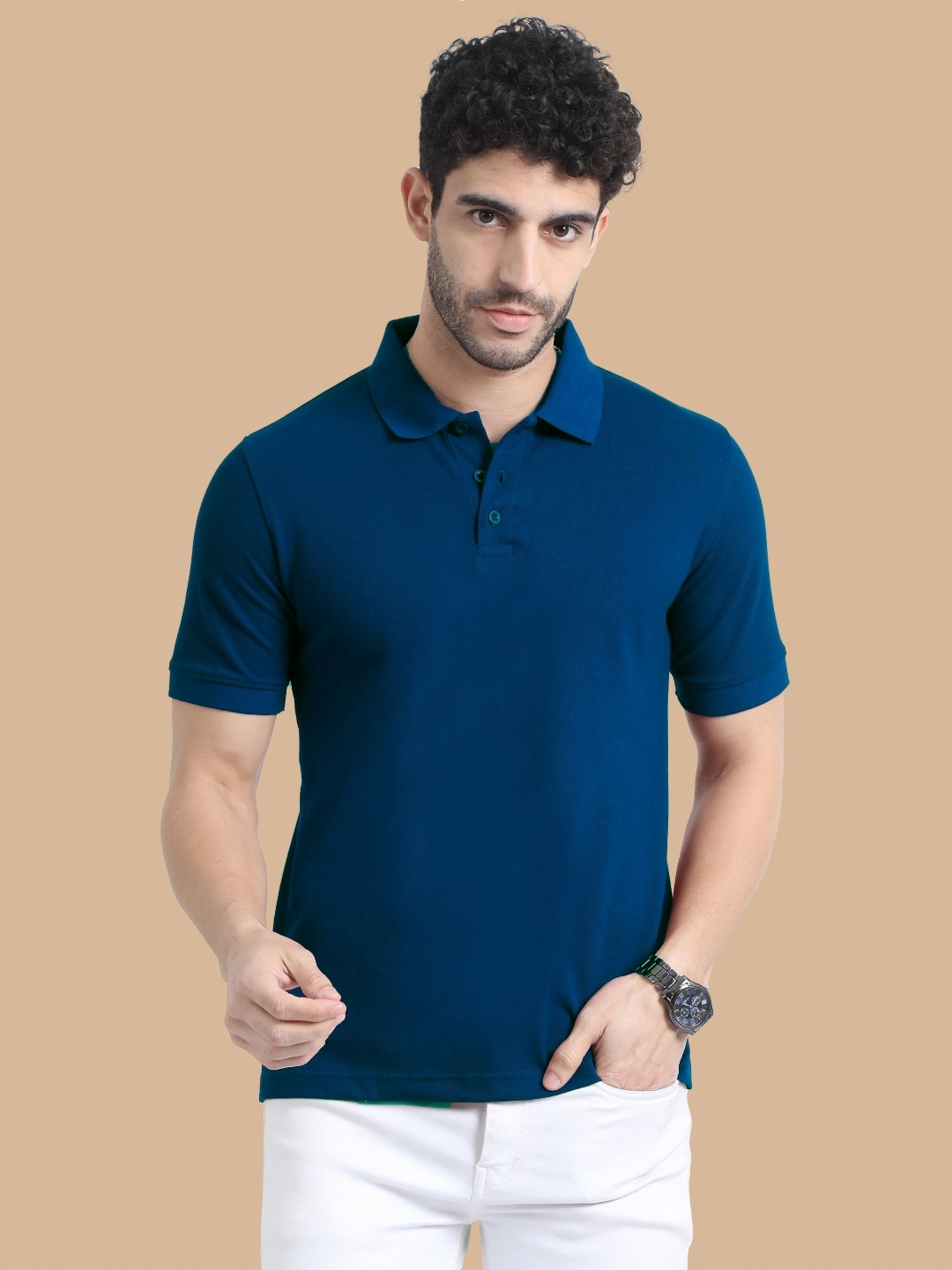 

MIRAAN Men Polo Collar Applique T-shirt, Blue