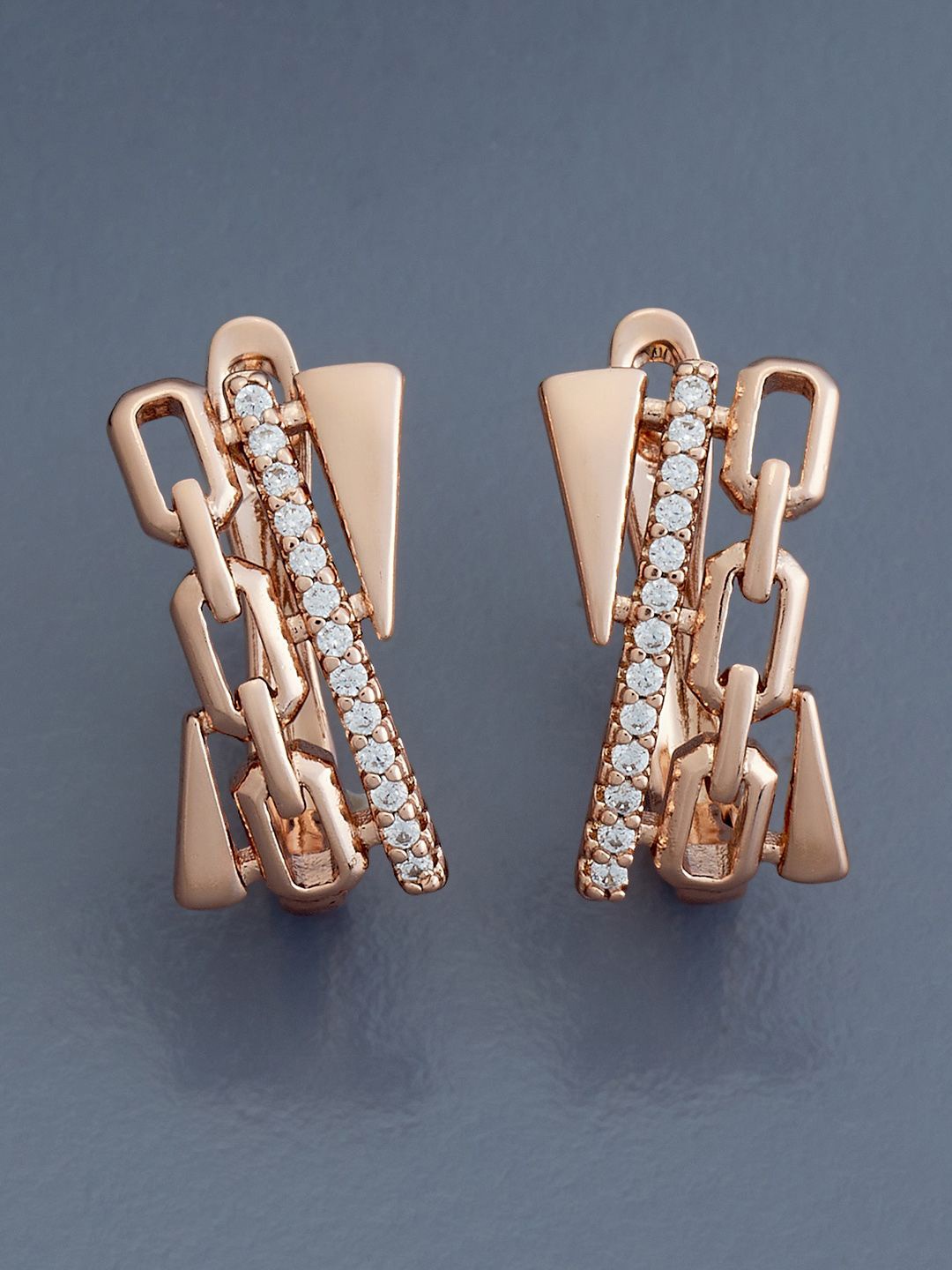 

Kushal's Fashion Jewellery Rose Gold Plated Zircon Studded Geometric Hoop Earrings