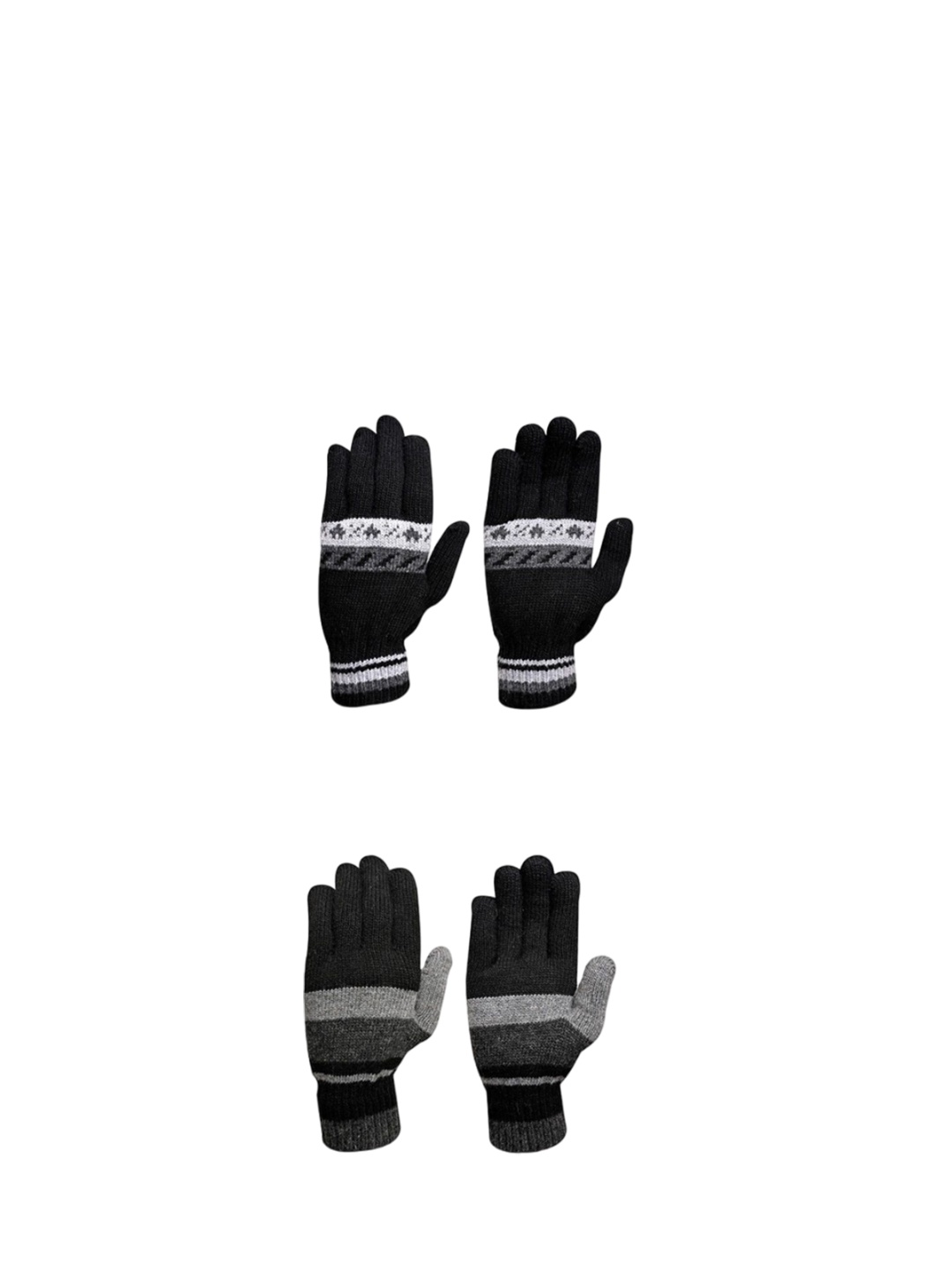 

LOOM LEGACY Men Pack of 2 Striped Acrylic Winter Gloves, Black