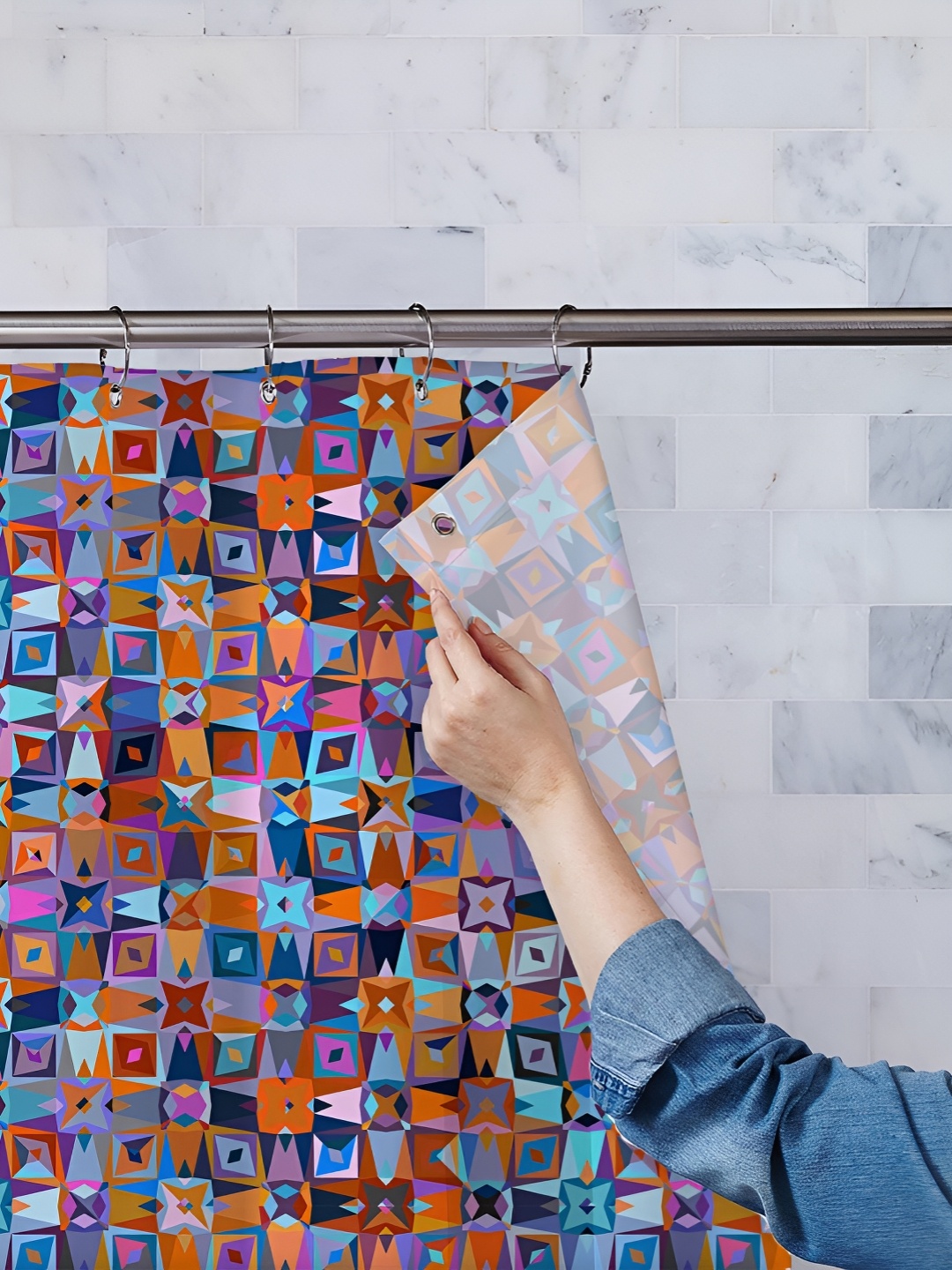 

ArtzFolio Blue & Brown Abstract Printed Waterproof Shower Curtain