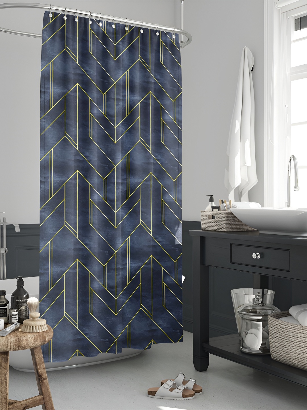 

ArtzFolio Blue & Yellow Printed Waterproof Shower Curtain