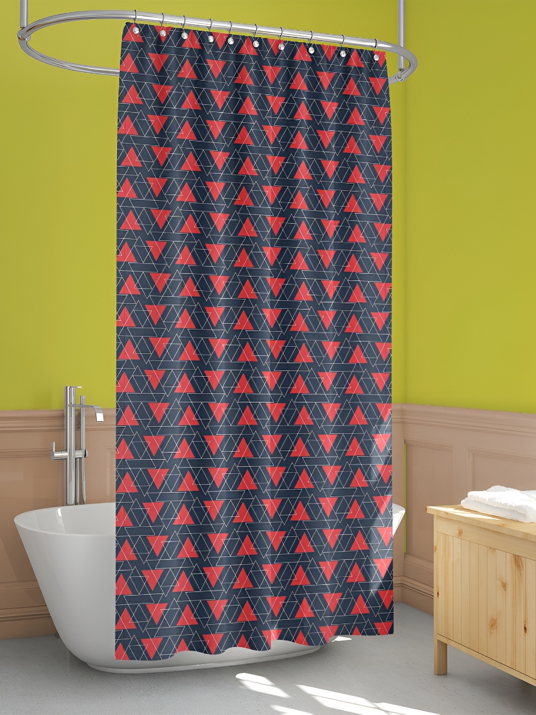 

ArtzFolio Navy Blue & Red Printed Waterproof Shower Curtain, Black
