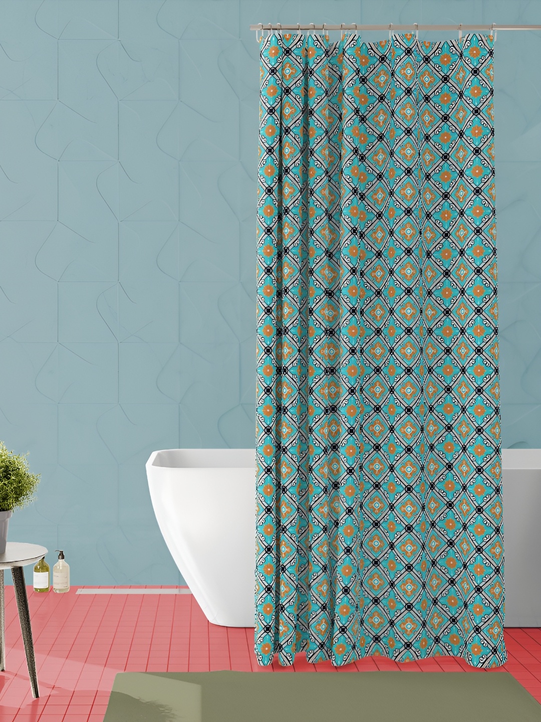 

ArtzFolio Blue & Black Printed Waterproof Shower Curtain