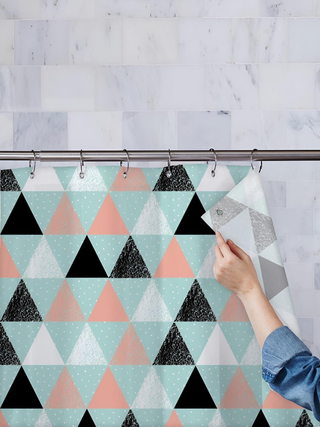 

ArtzFolio Blue & Black Printed Waterproof Shower Curtain