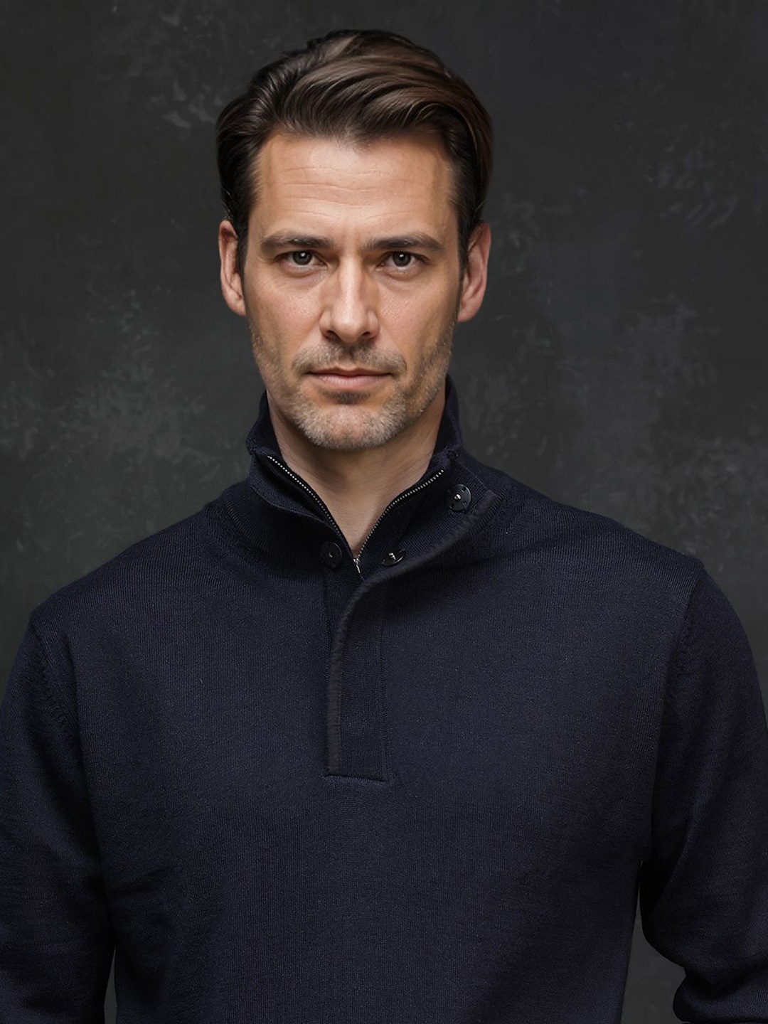 

RARE RABBIT Men Half Zipper Pullover, Navy blue
