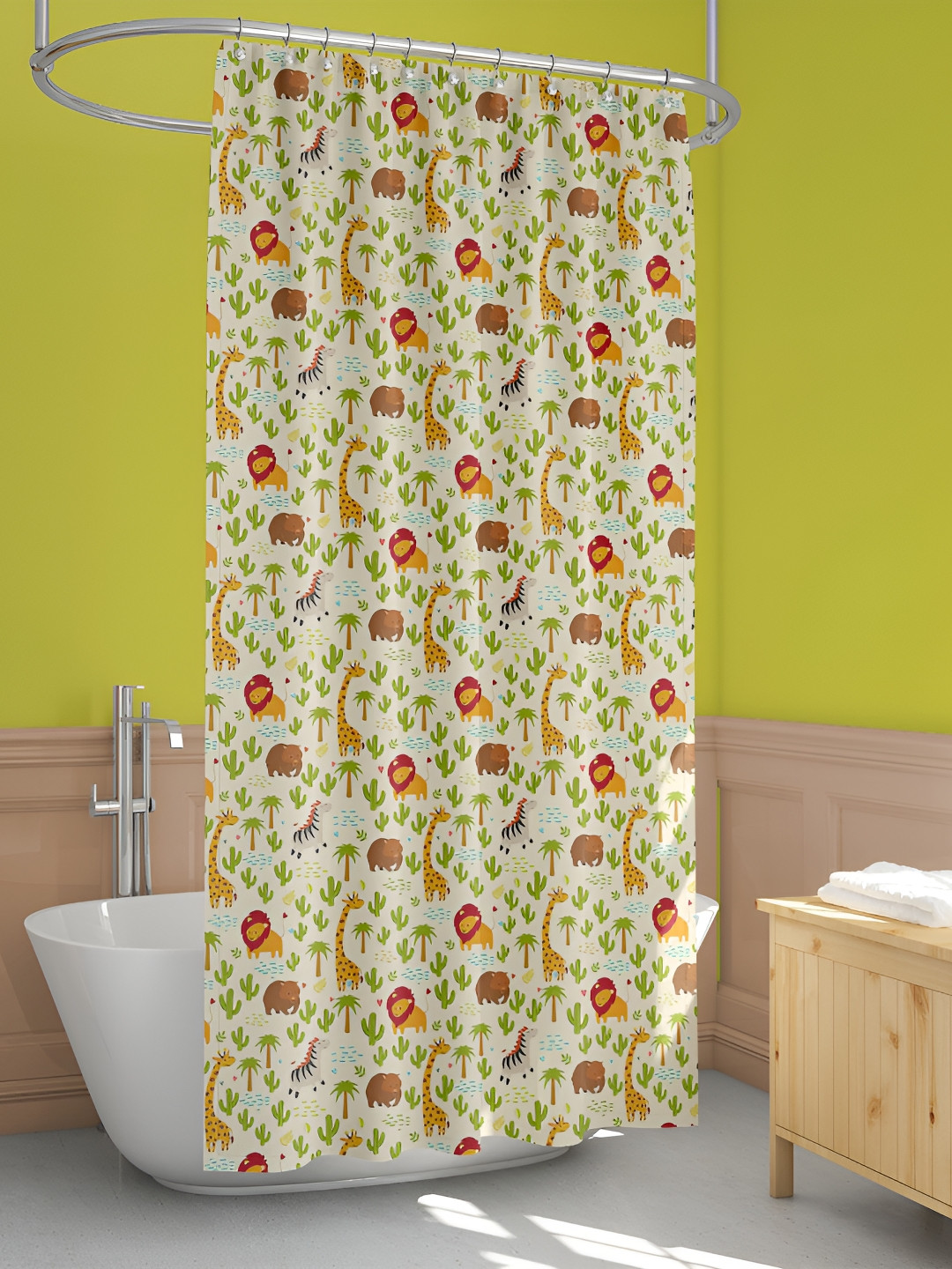 

ArtzFolio Off White & Green Printed Waterproof Shower Curtain