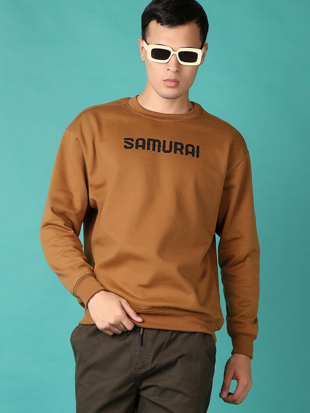

V-Mart Men Cotton Printed Round Neck Pullover Sweatshirt, Khaki