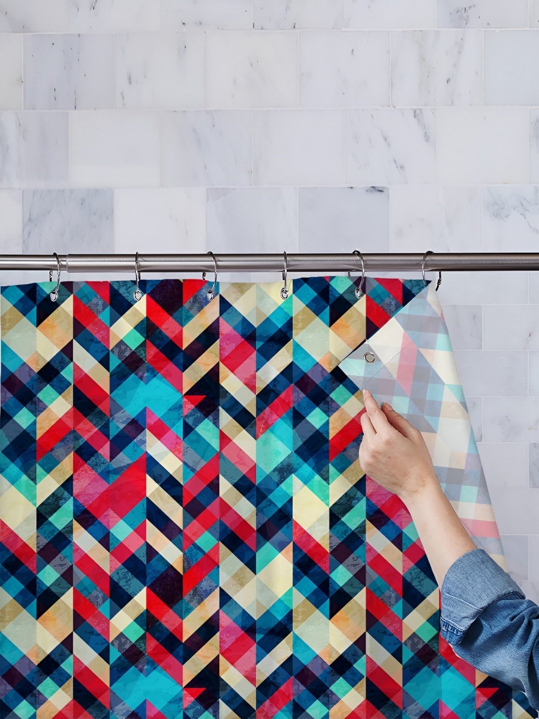 

ArtzFolio Blue & Red Printed Water Proof Shower Curtain