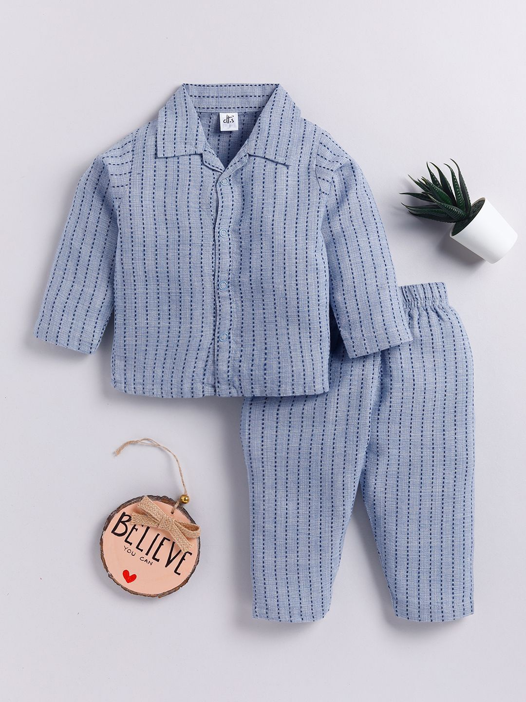 

Clt.s Kids Striped Pure Cotton Night suit, Blue