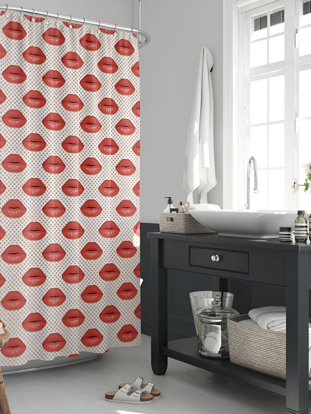

ArtzFolio White & Red Printed Waterproof Shower Curtain
