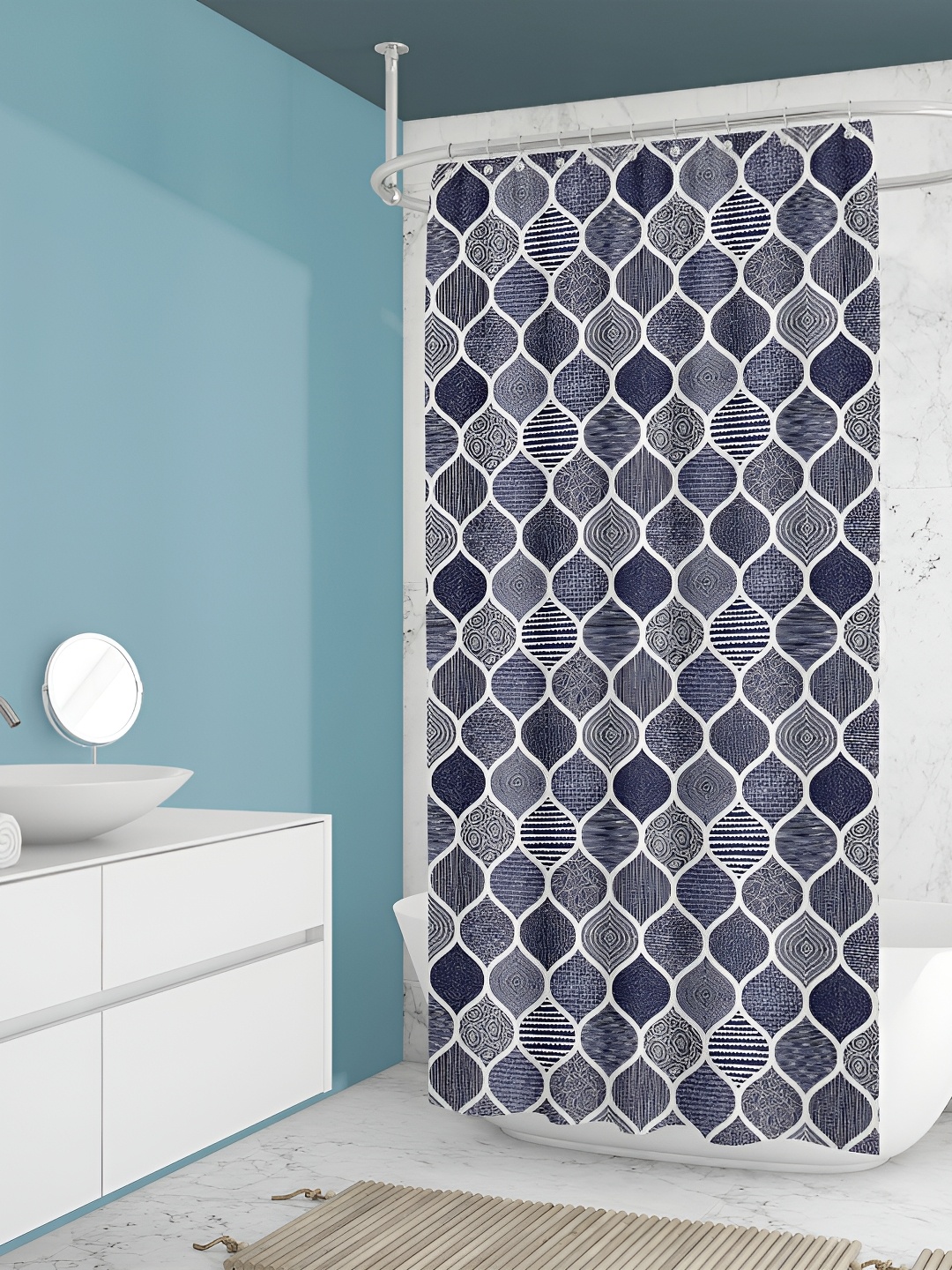 

ArtzFolio Navy Blue & White Printed Waterproof Shower Curtain