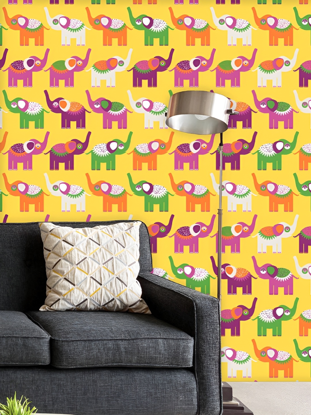 

ArtzFolio Printed UV-Resistant Anti-Bacterial Cheerful Elephants Peel & Stick Wallpaper, Multi