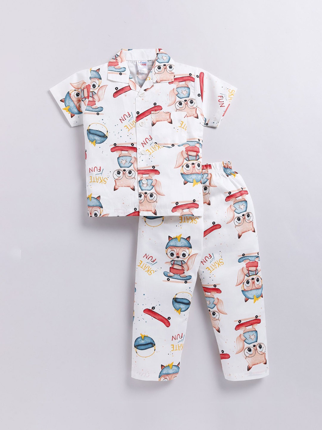 

NAUTI KIDZ Boys Printed Pure Cotton Night suit, White
