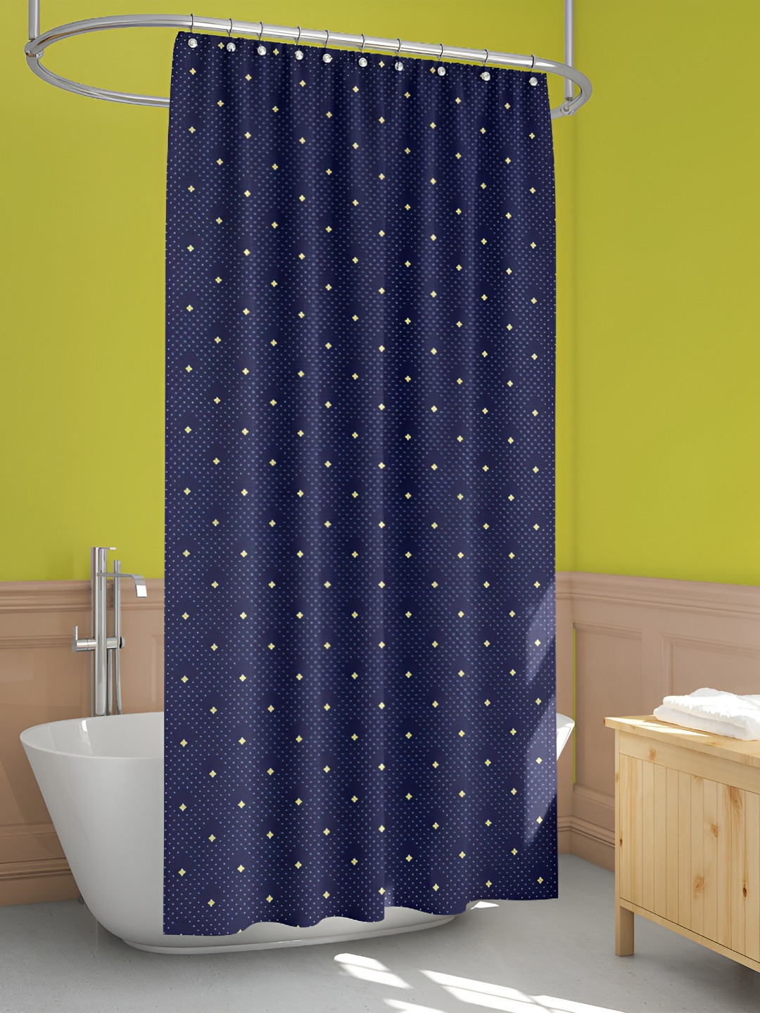 

ArtzFolio Navy Blue & Yellow Printed Waterproof Shower Curtain