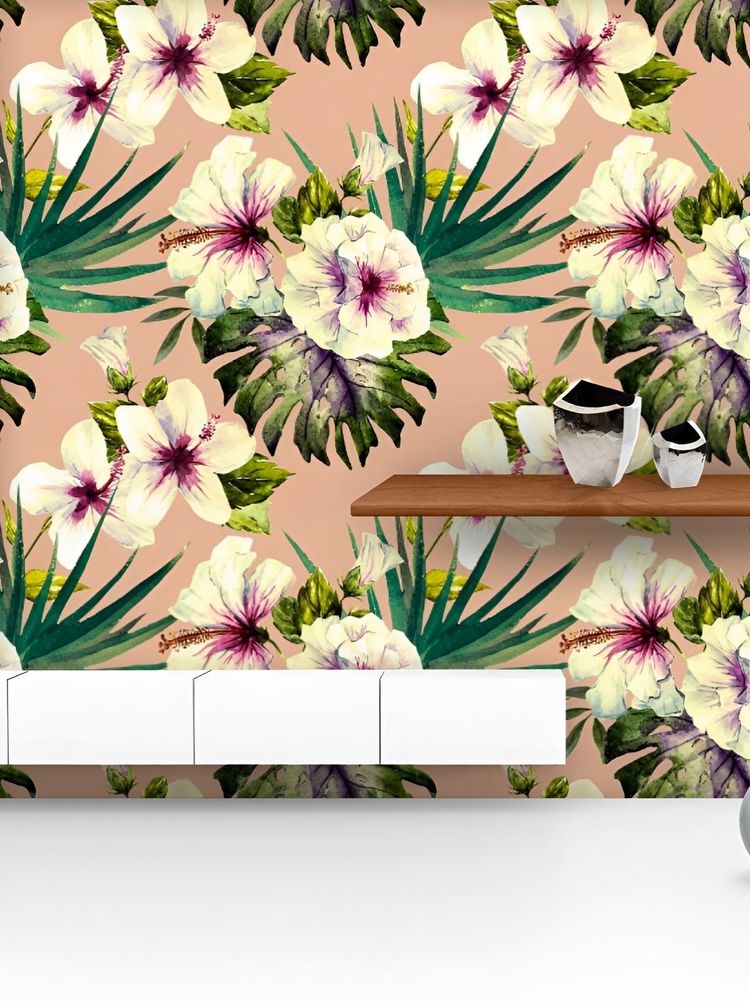 

ArtzFolio Printed UV-Resistant Anti-Bacterial Watercolor Hibiscus Peel & Stick Wallpaper, Multi