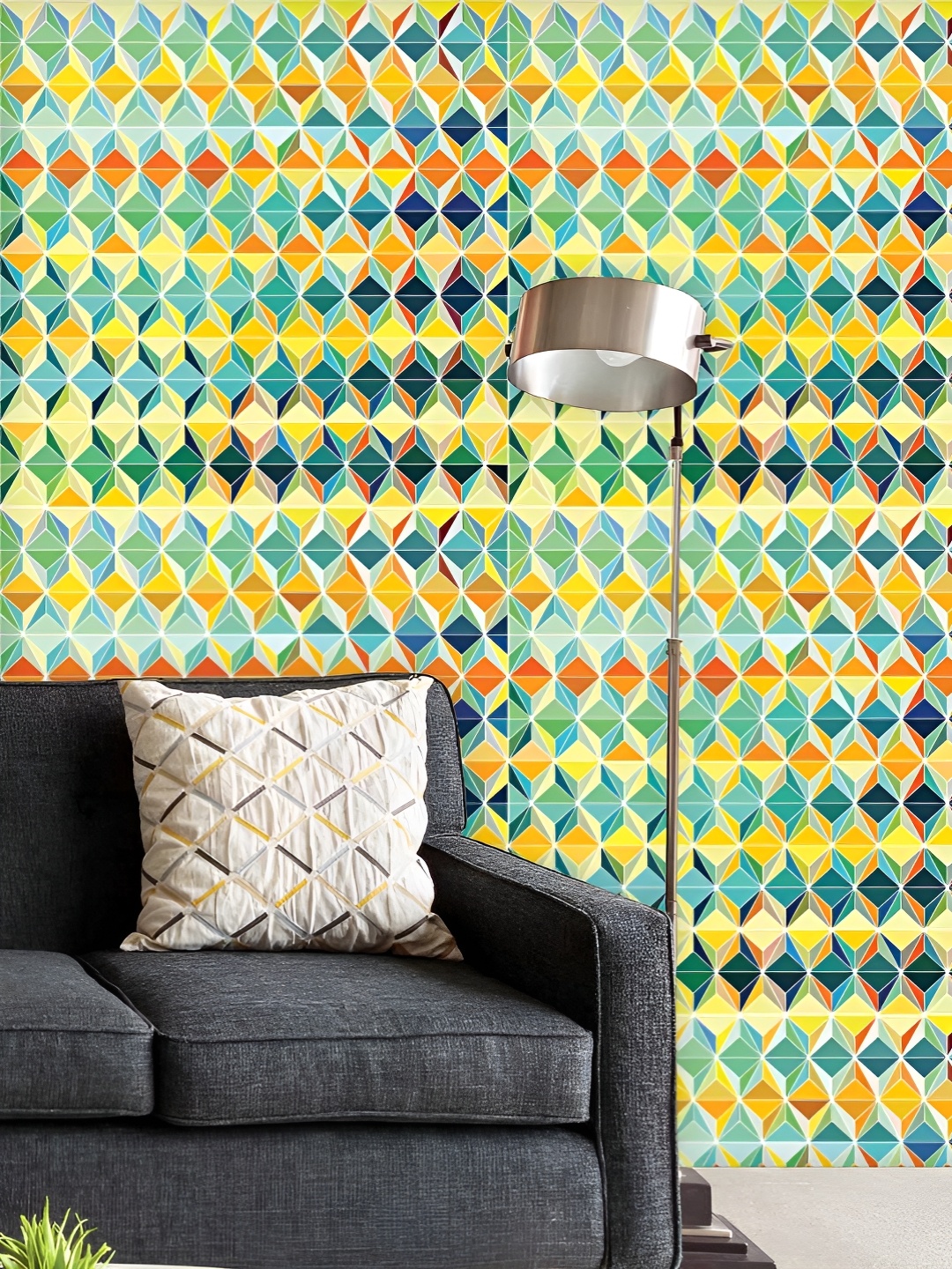 

ArtzFolio Printed UV-Resistant Anti-Bacterial Funky TrianglePeel & Stick Wallpaper, Multi