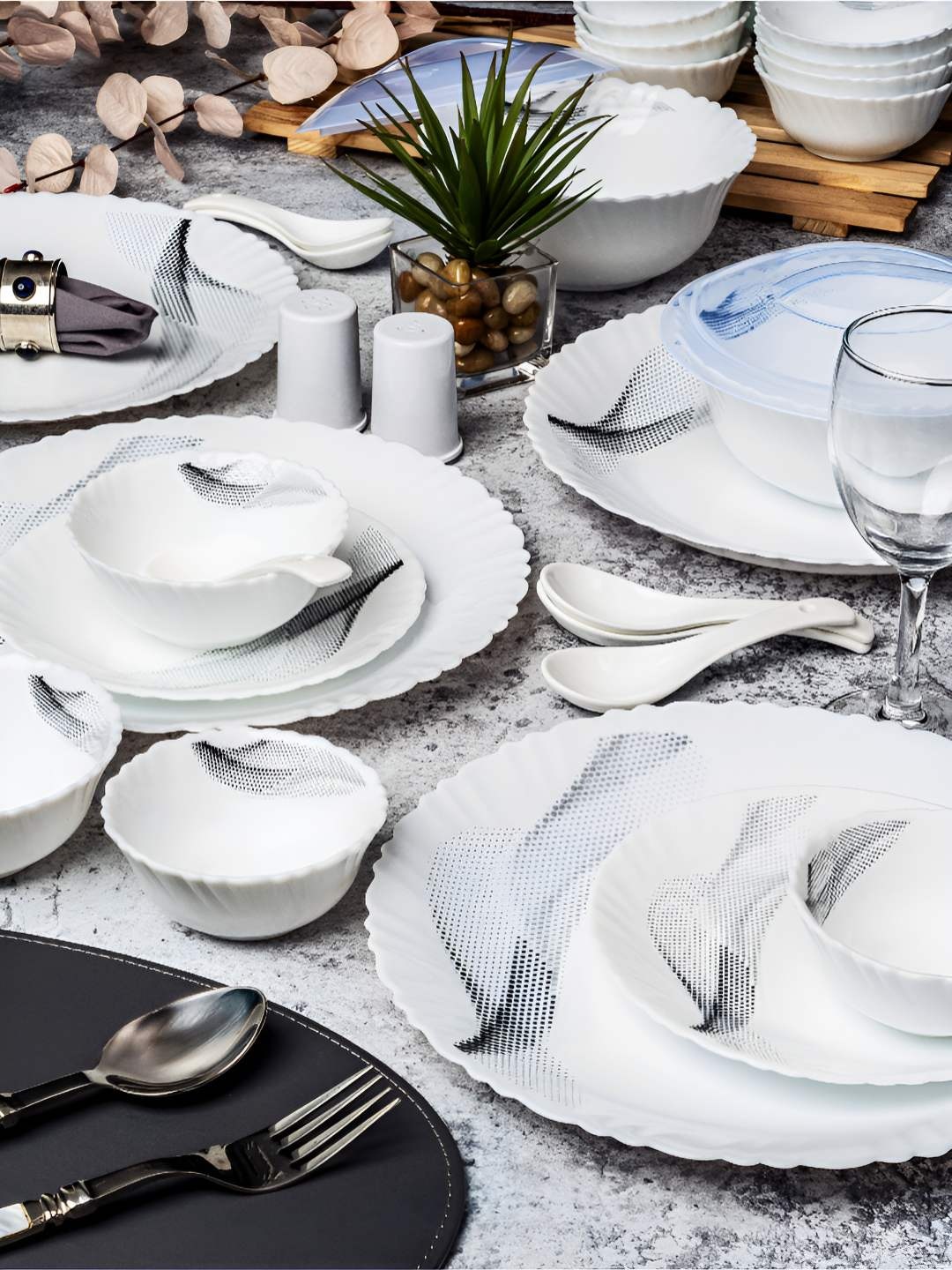

Cello White 37 Pieces Opalware Dishwasher and Microwave Safe Dinner Set