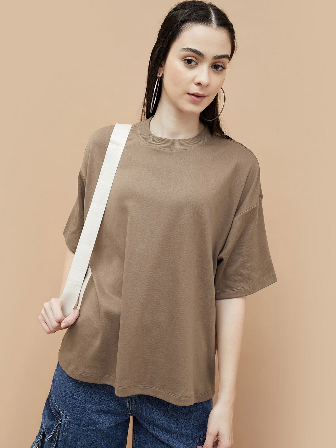 

Ginger by Lifestyle Round Neck Cotton Regular Top, Brown