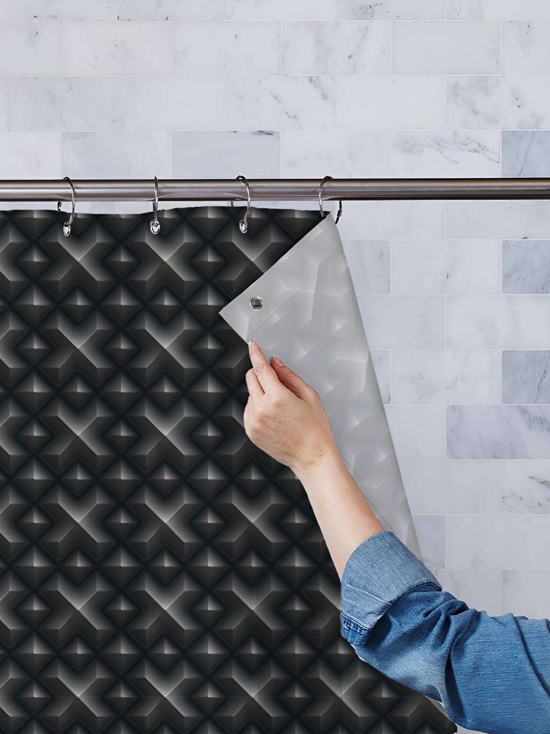 

ArtzFolio Black & Grey Printed Waterproof Shower Curtain