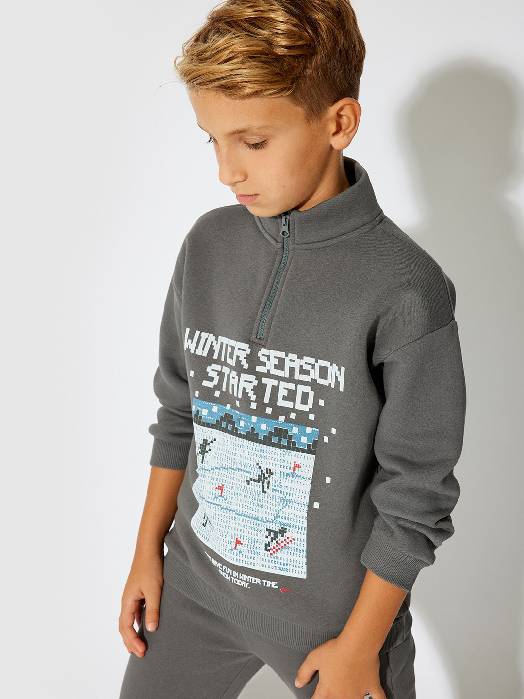 

Koton Boys Cotton Graphic Printed Sweatshirt, Grey