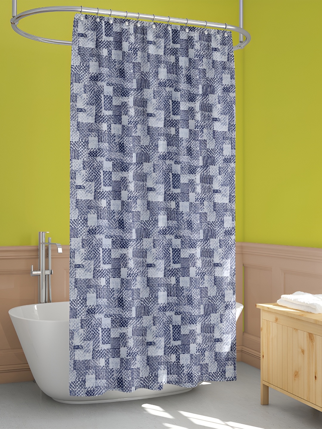 

ArtzFolio Navy Blue & Off White Printed Waterproof Shower Curtain