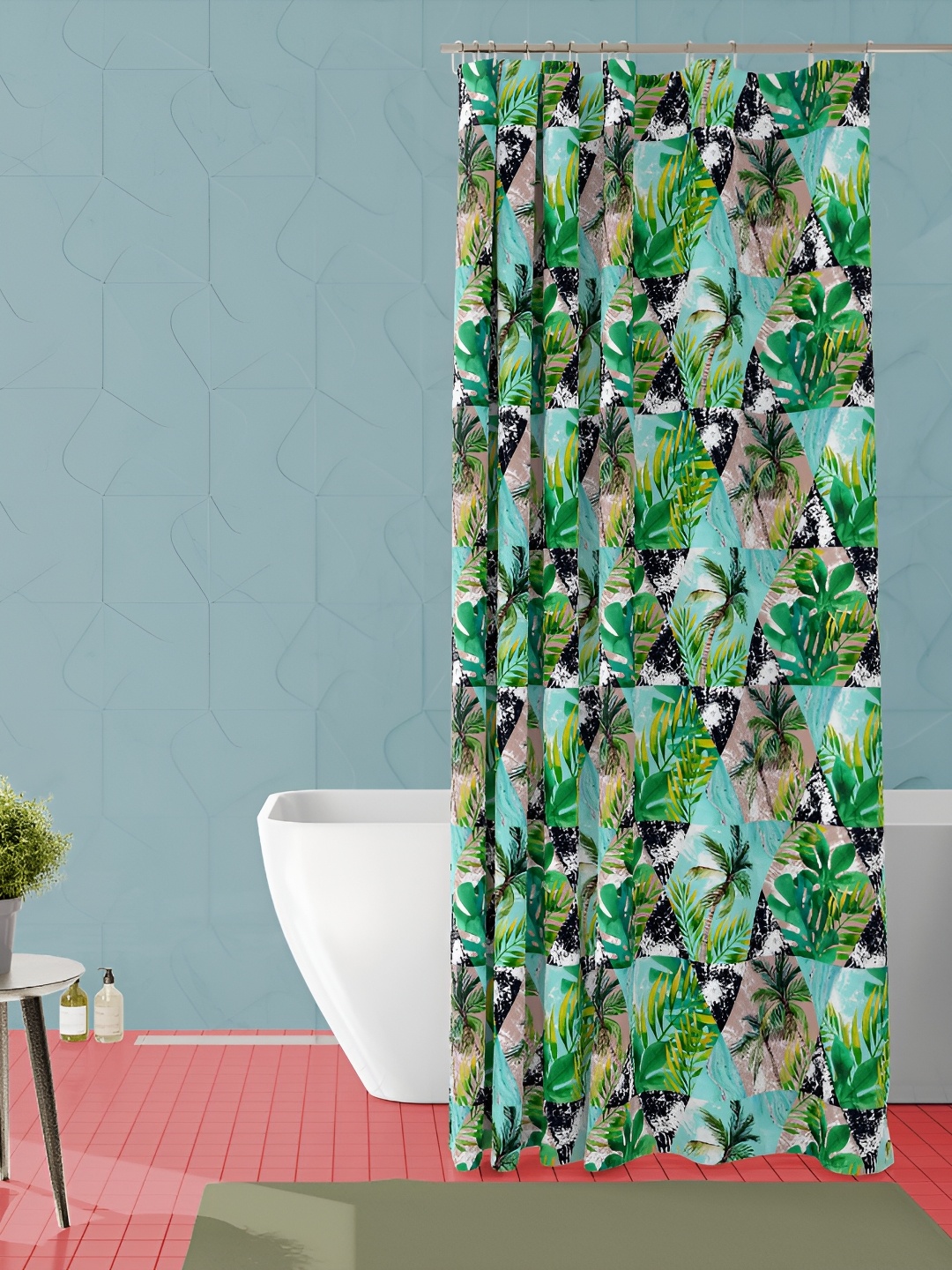 

ArtzFolio Green & Black Tropical Printed Waterproof Shower Curtain