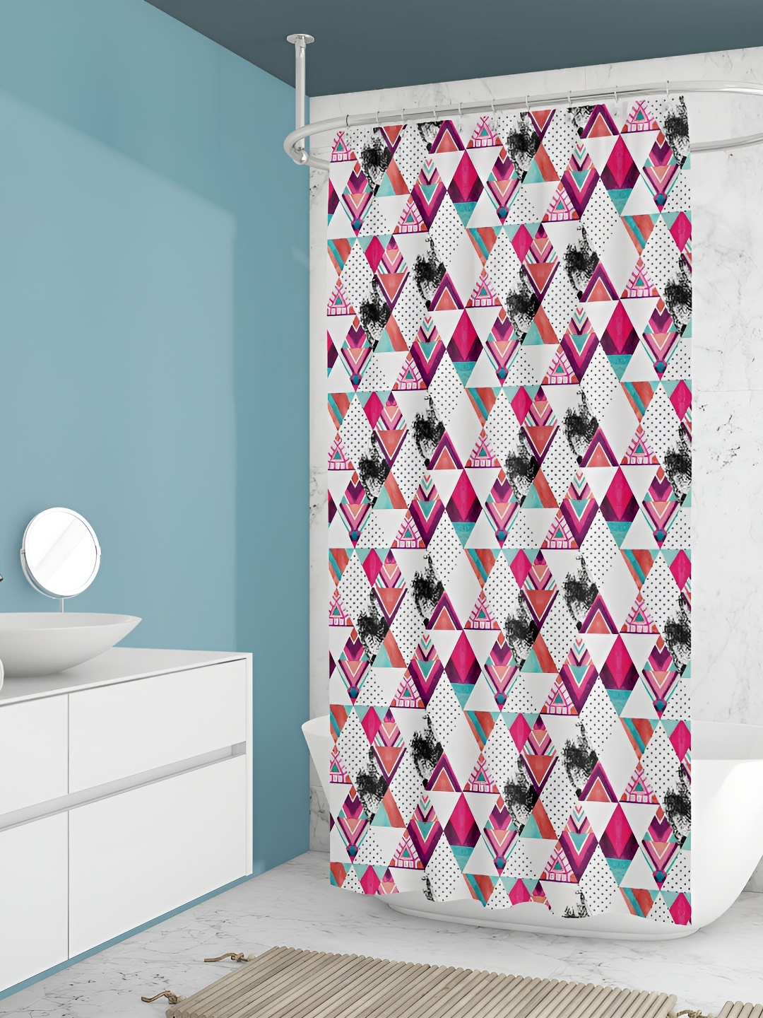 

ArtzFolio White & Black Geometric Printed Waterproof Shower Curtain