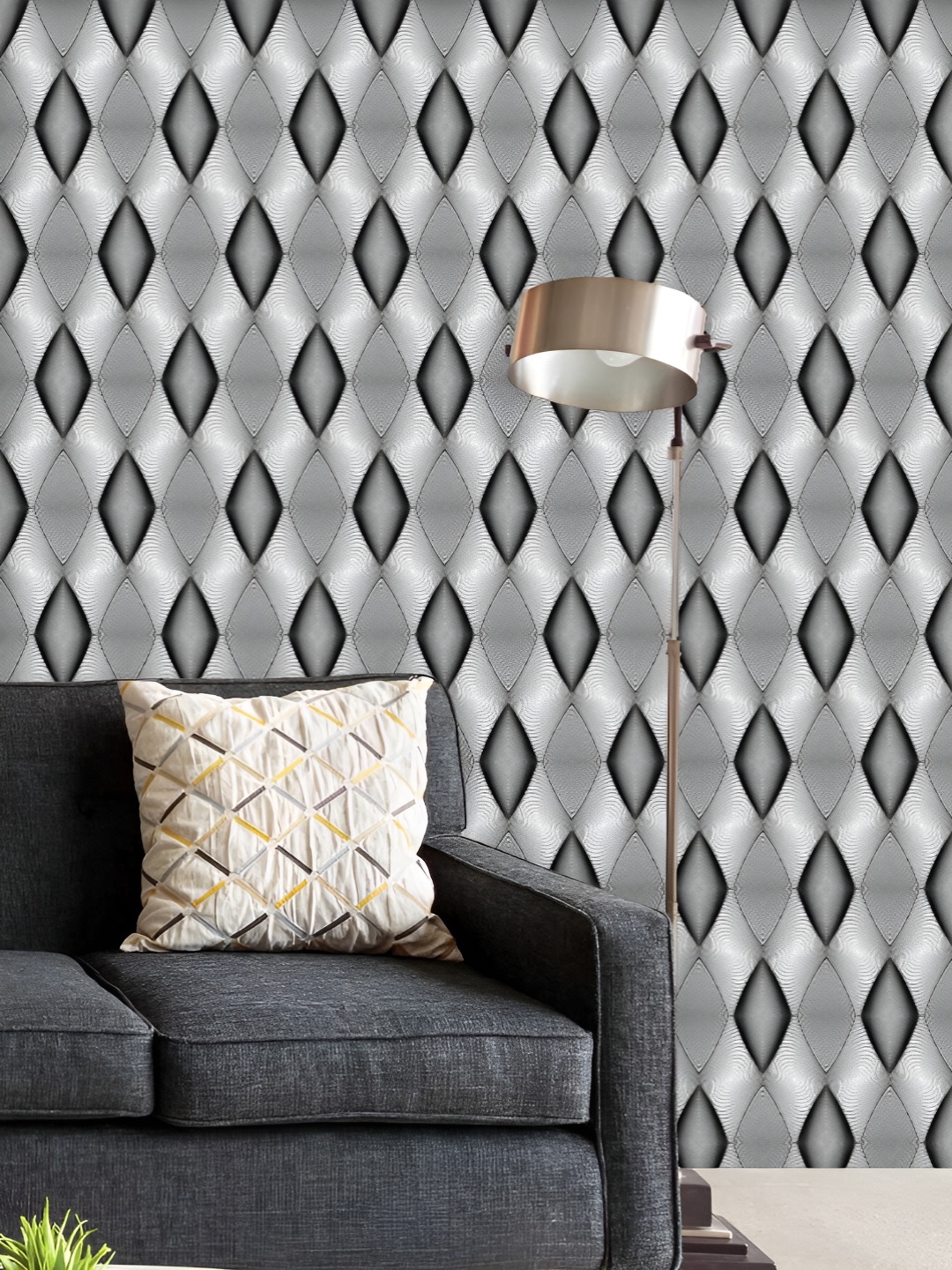

ArtzFolio Printed UV-Resistant Anti-Bacterial Monochrome Diamond Peel & Stick Wallpaper, Multi