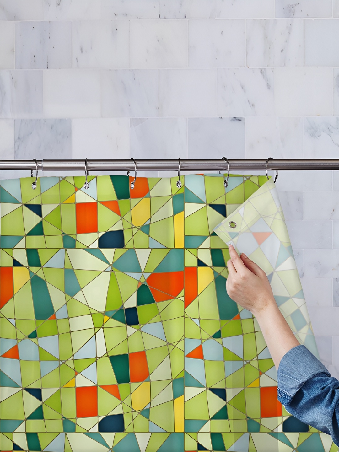 

ArtzFolio Green & Red Printed Waterproof Shower Curtain