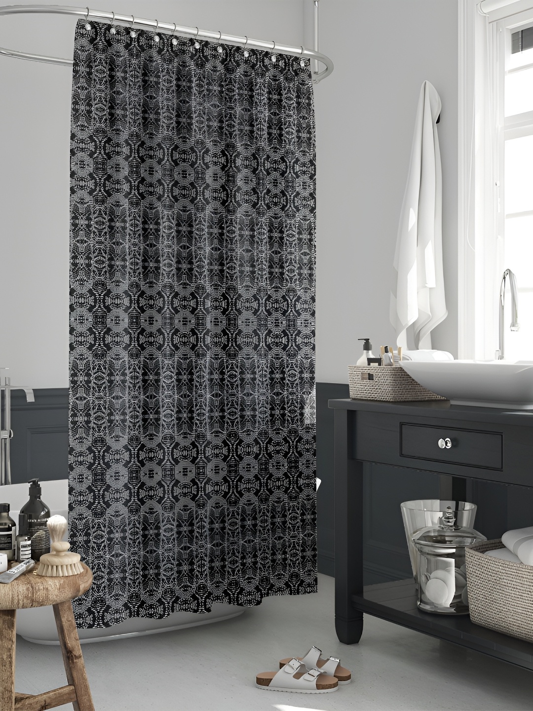 

ArtzFolio Black & White Ethinic Motifs Printed Waterproof Shower Curtain