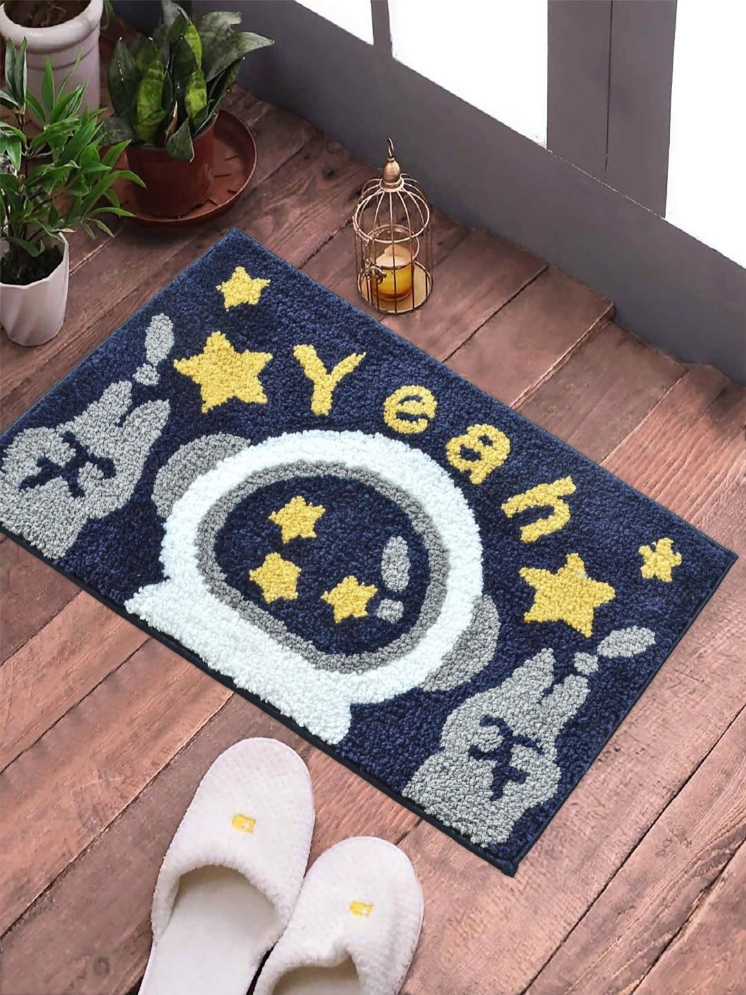 

FABINALIV Yellow & Navy Blue Patterned Anti-Skid Doormat