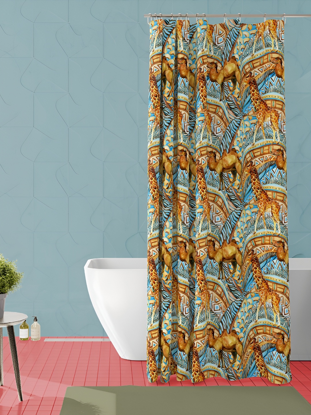 

ArtzFolio Yellow & Blue Printed Waterproof Shower Curtain