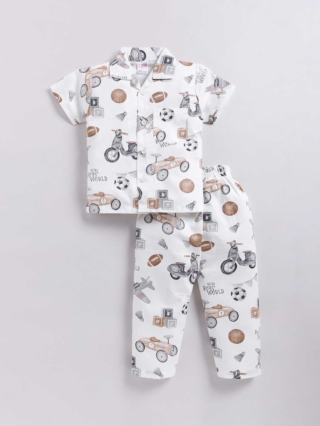 

NAUTI KIDZ Boys Pure Cotton Printed Night suit, White