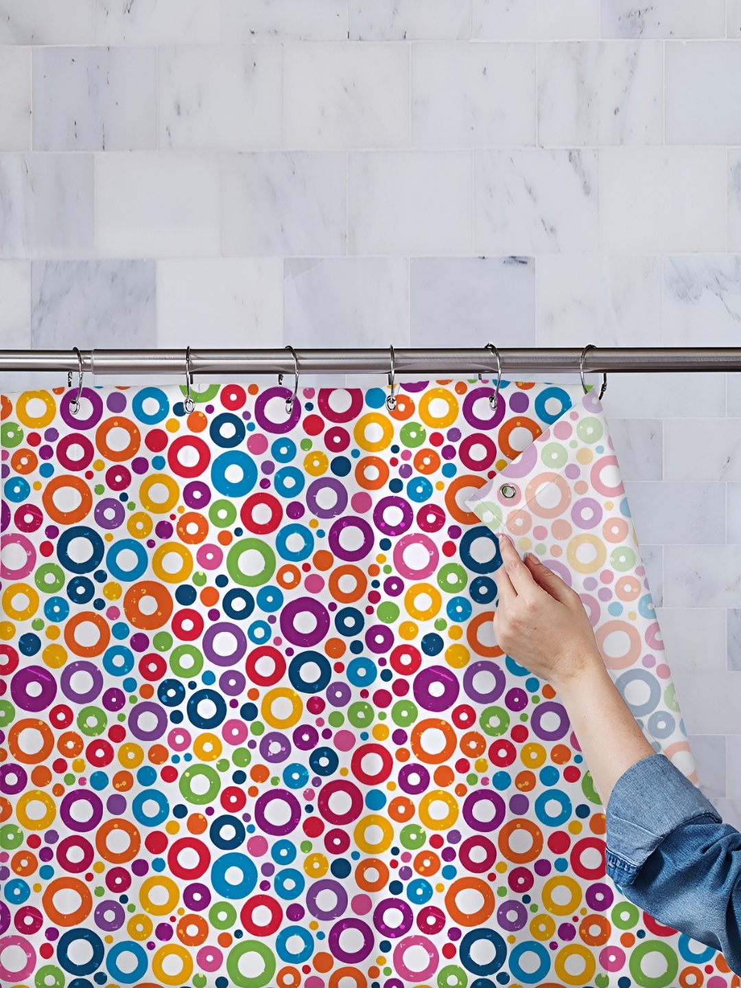 

ArtzFolio White & Blue Printed Waterproof Shower Curtains