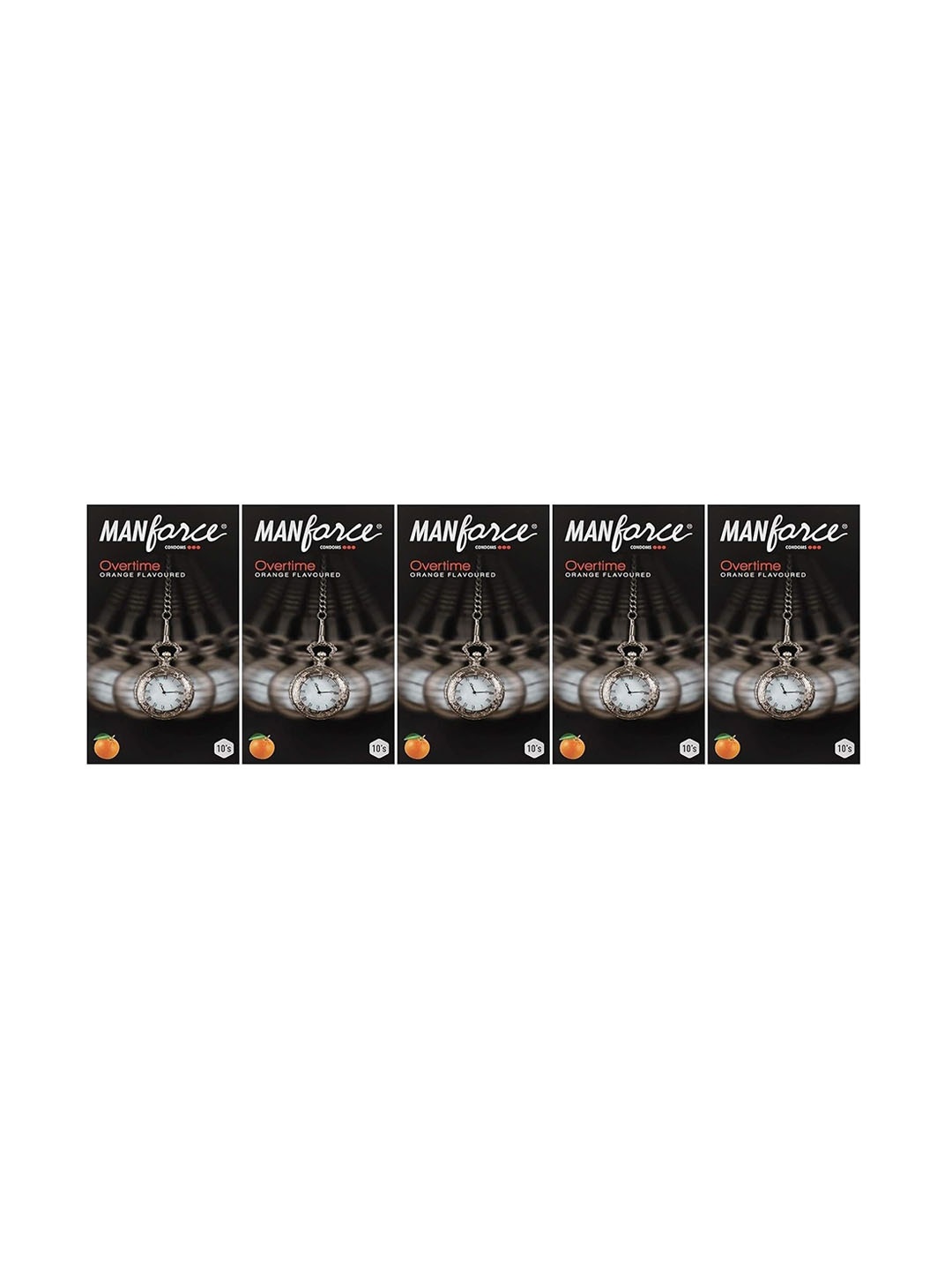 

Manforce Set of 5 Overtime Pinapple Flavoured Condoms - 10 Pcs Each, Black
