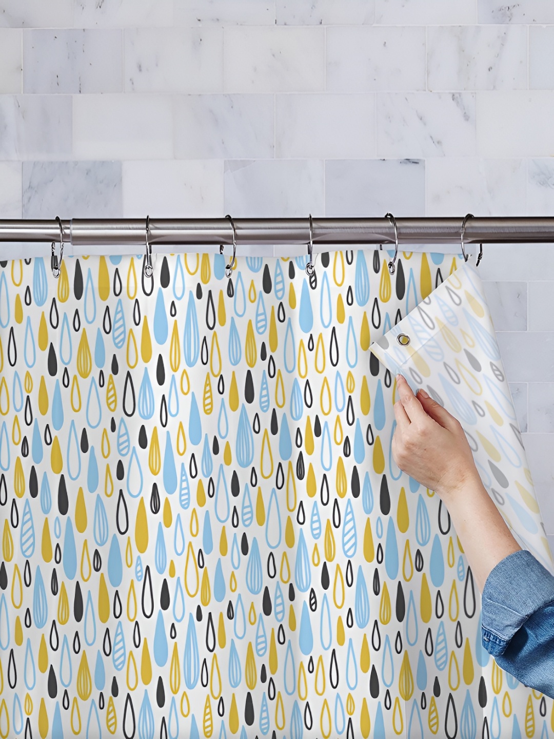 

ArtzFolio White & Blue Printed Shower Curtains