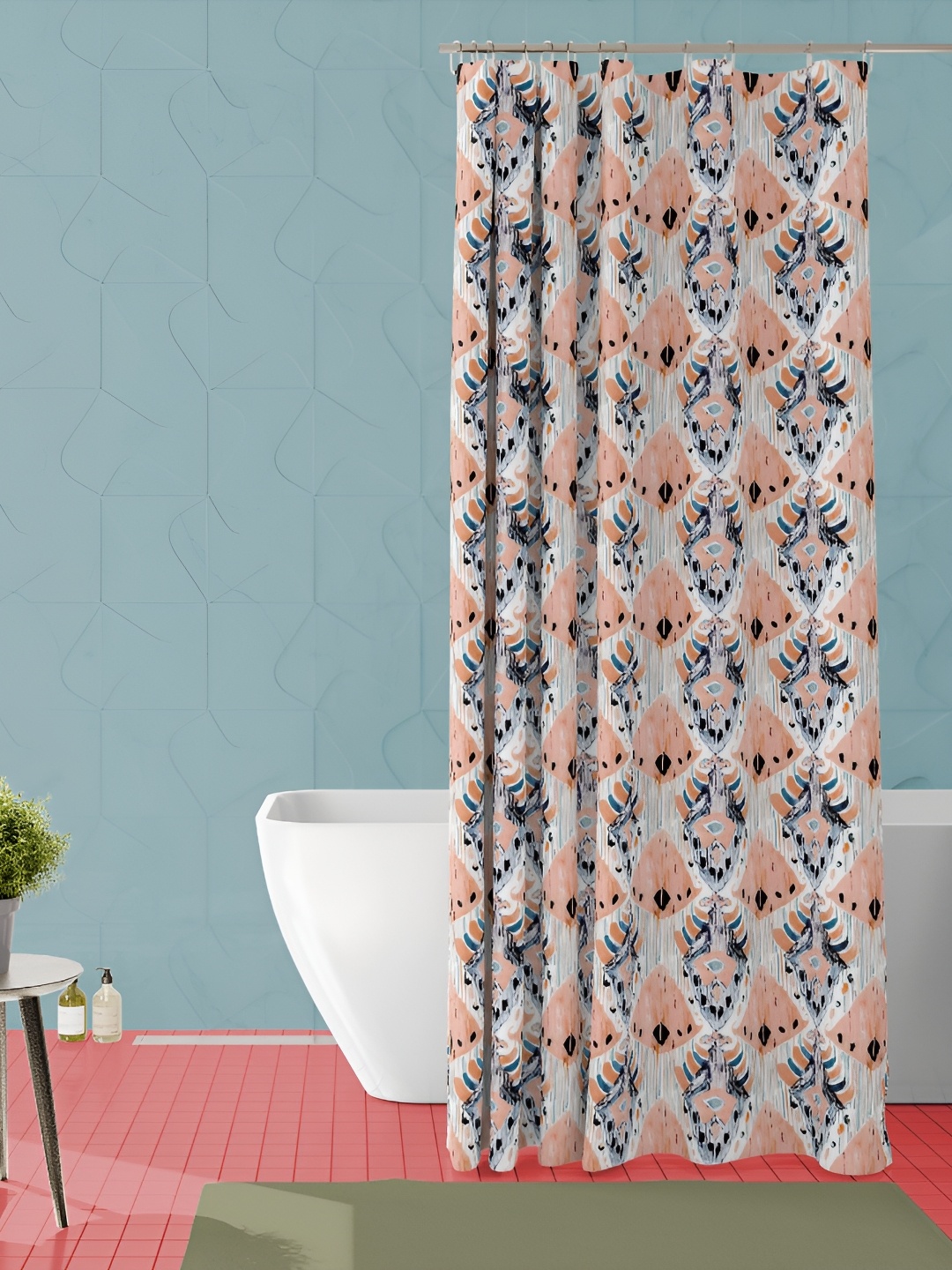 

ArtzFolio White & Blue Printed Waterproof Shower Curtain