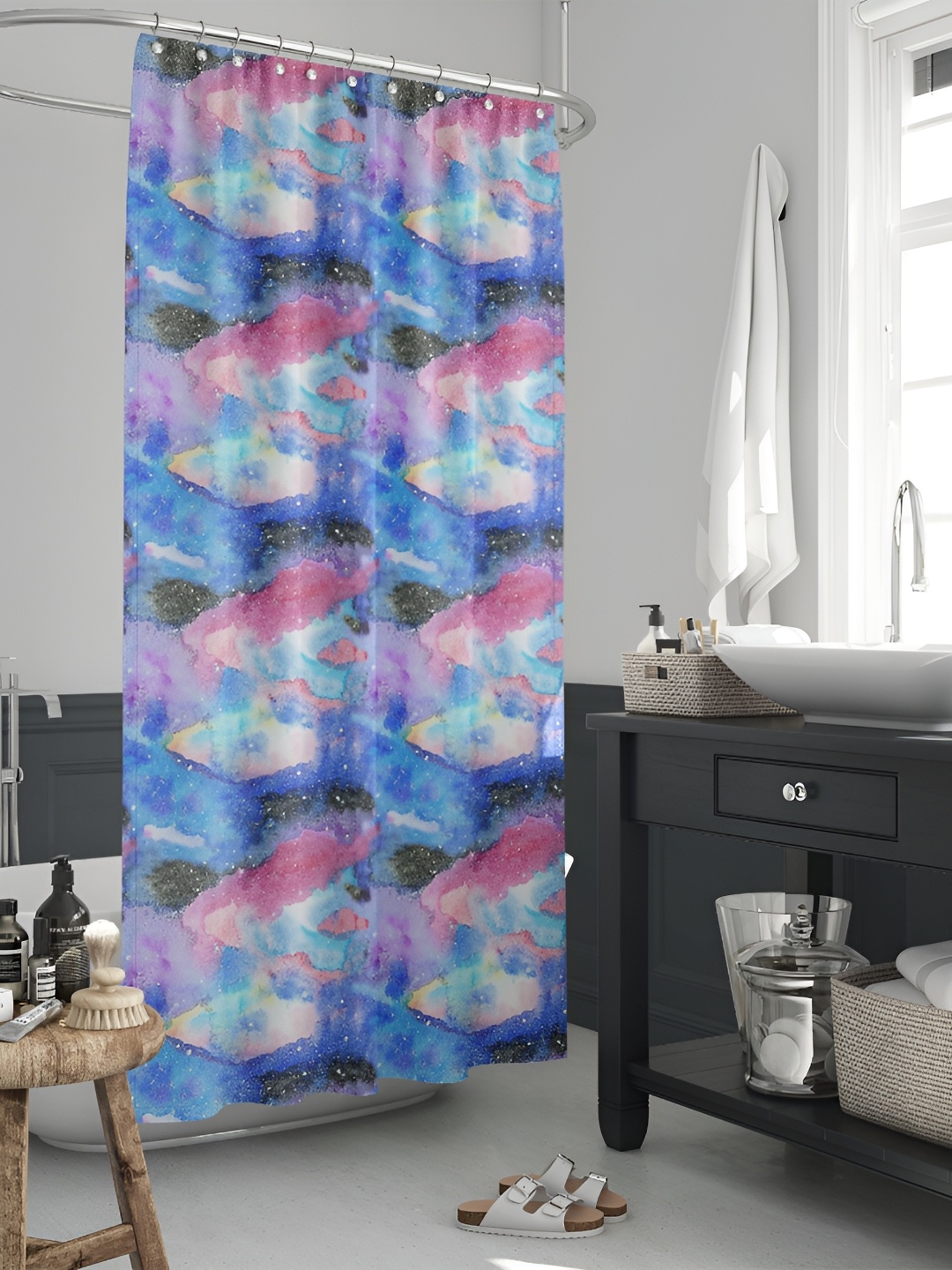 

ArtzFolio Blue & Pink Printed Waterproof Shower Curtain