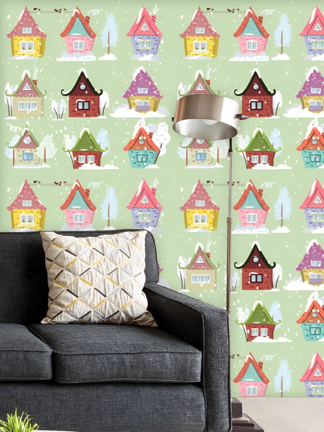 

ArtzFolio Printed UV-Resistant Anti-Bacterial Cute Houses Peel & Stick Wallpaper, Multi