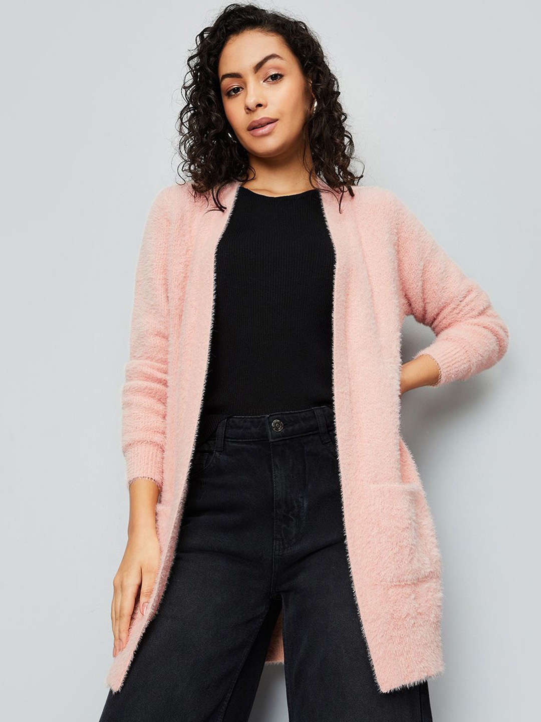 

max Long Sleeves Open Front Shrug, Pink