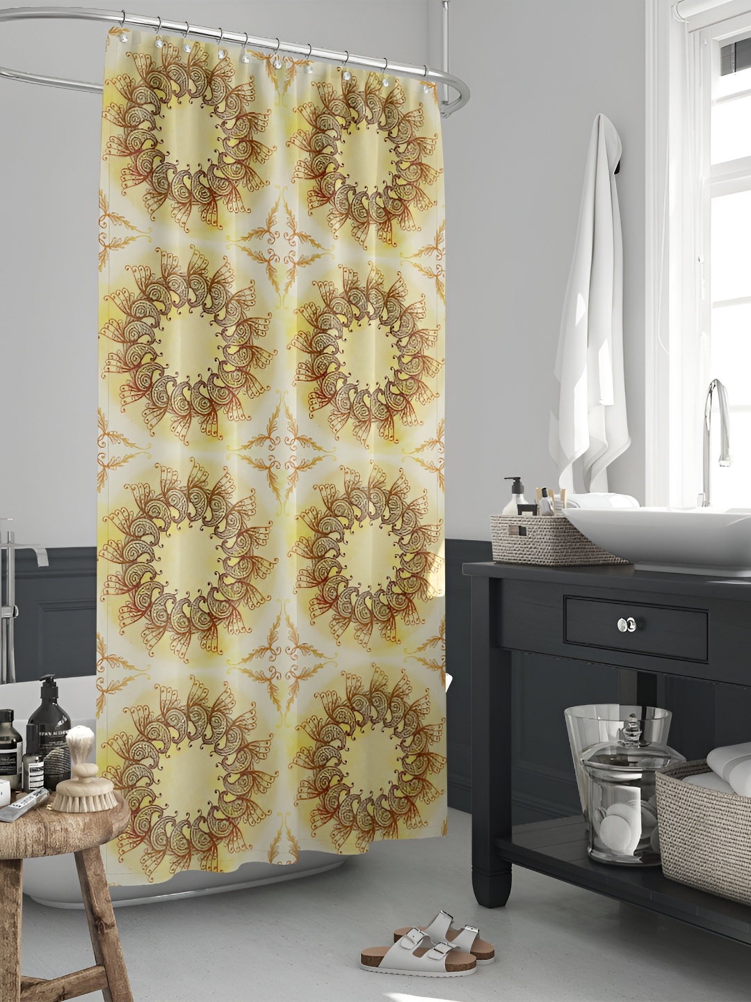 

ArtzFolio White & Yellow Printed Waterproof Shower Curtains