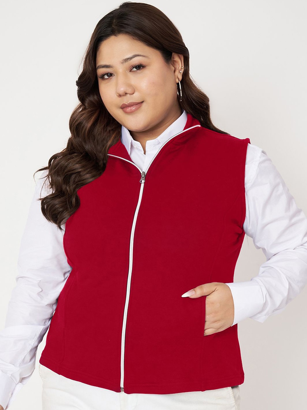 

BRINNS Collarless Open Front Jacket, Maroon