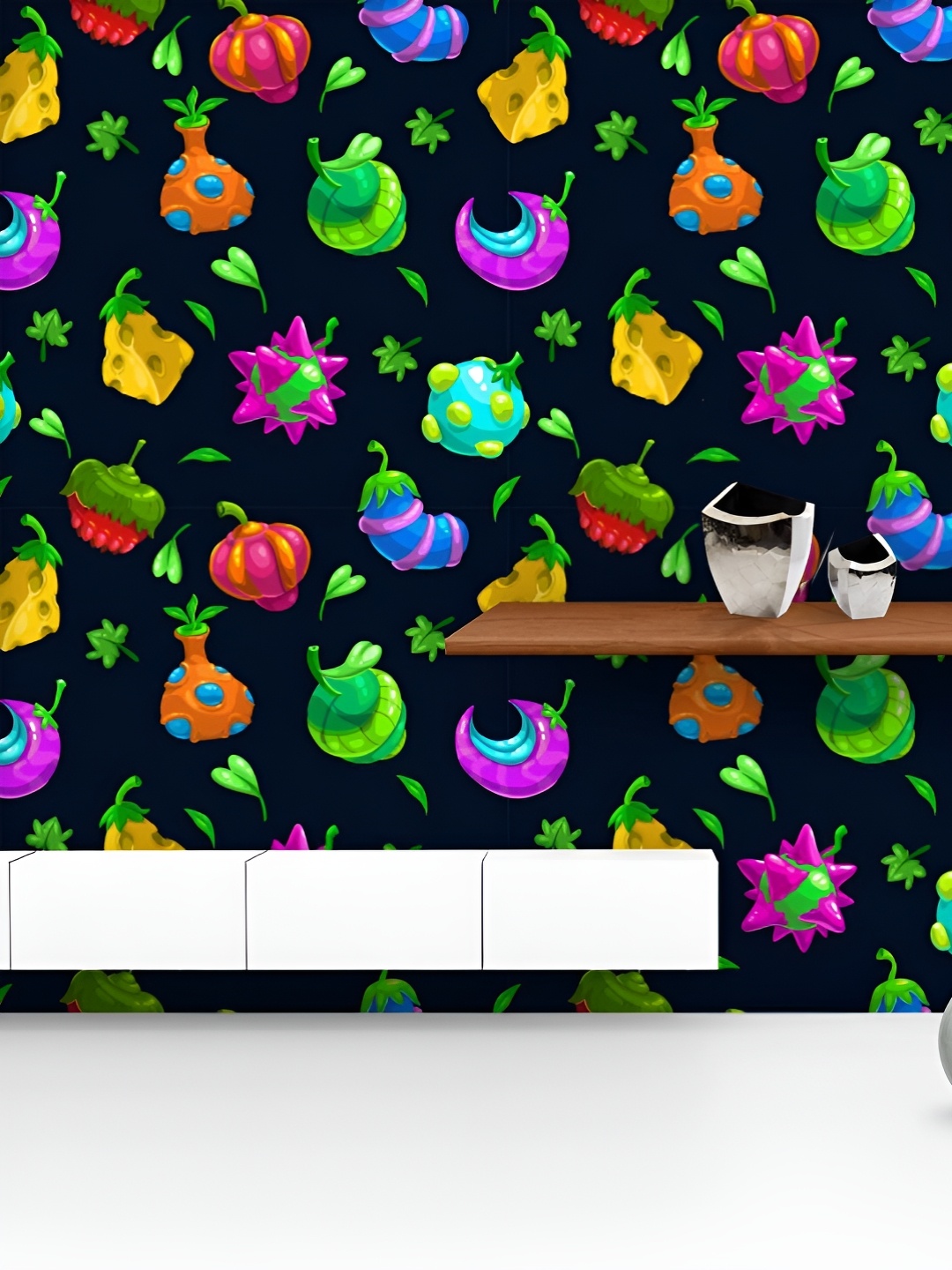 

ArtzFolio Printed UV-Resistant Anti-Bacterial Funny FruitsPeel & Stick Wallpaper, Multi