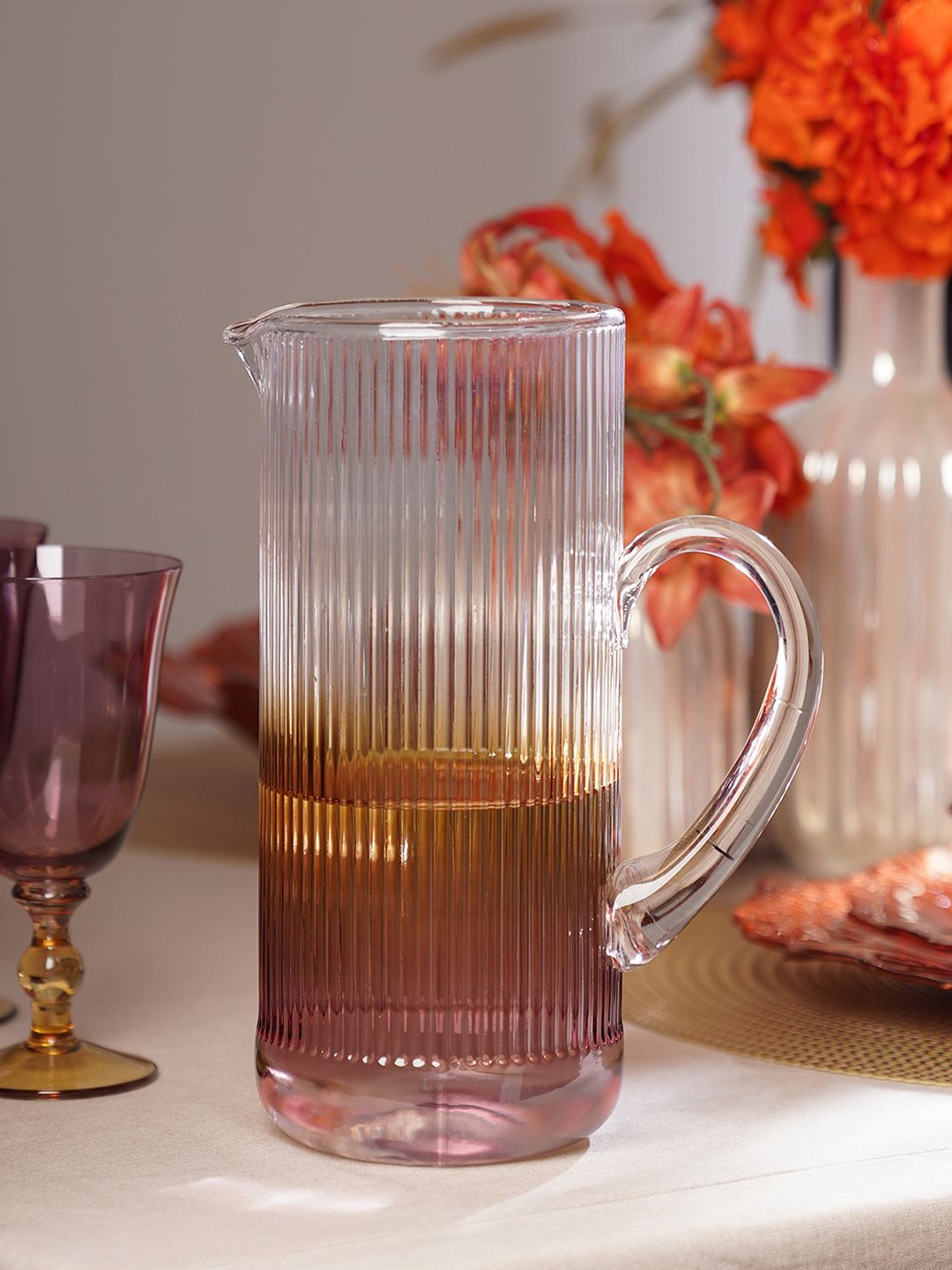 

Pure Home and Living Transparent & Brown Textured Glass Water Jugs