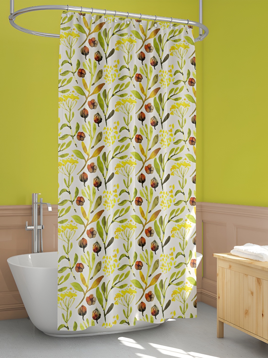 

ArtzFolio White & Yellow Printed Waterproof Shower Curtain