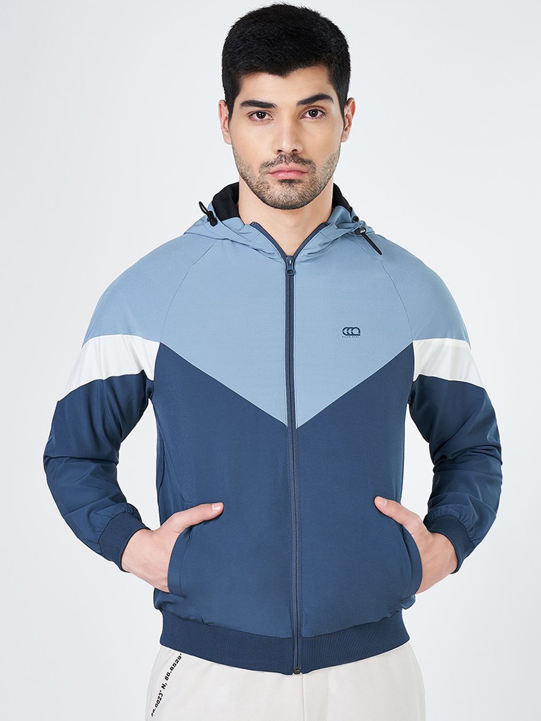 

Ajile by Pantaloons Men Crop Sporty Jacket with Embroidered, Blue