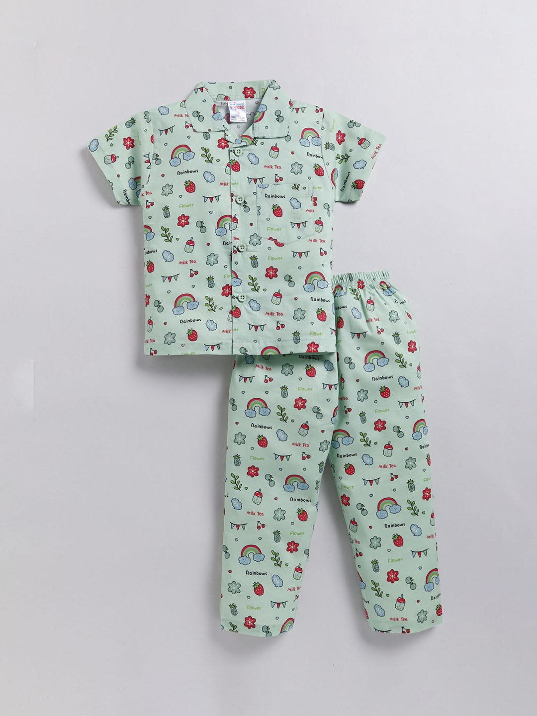 

NAUTI KIDZ Boys Pure Cotton Printed Night suit, Green