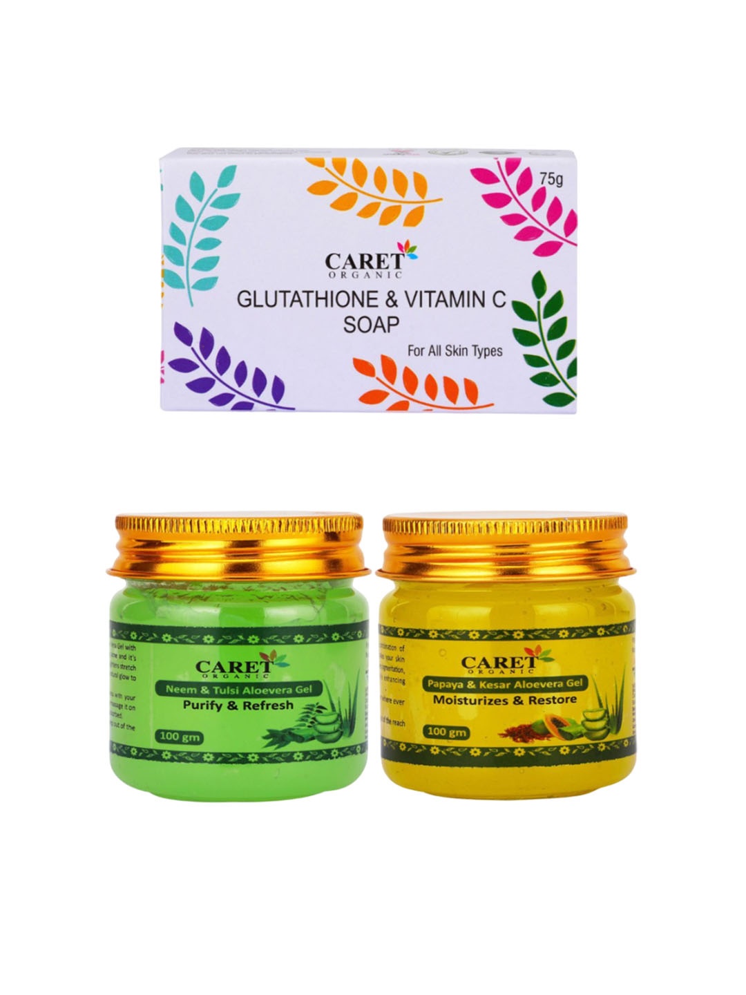 

CARET ORGANIC Set Of 3 Glutathione Soap With Aloevera Gel & Papaya Kesar Aloevera Gel, White