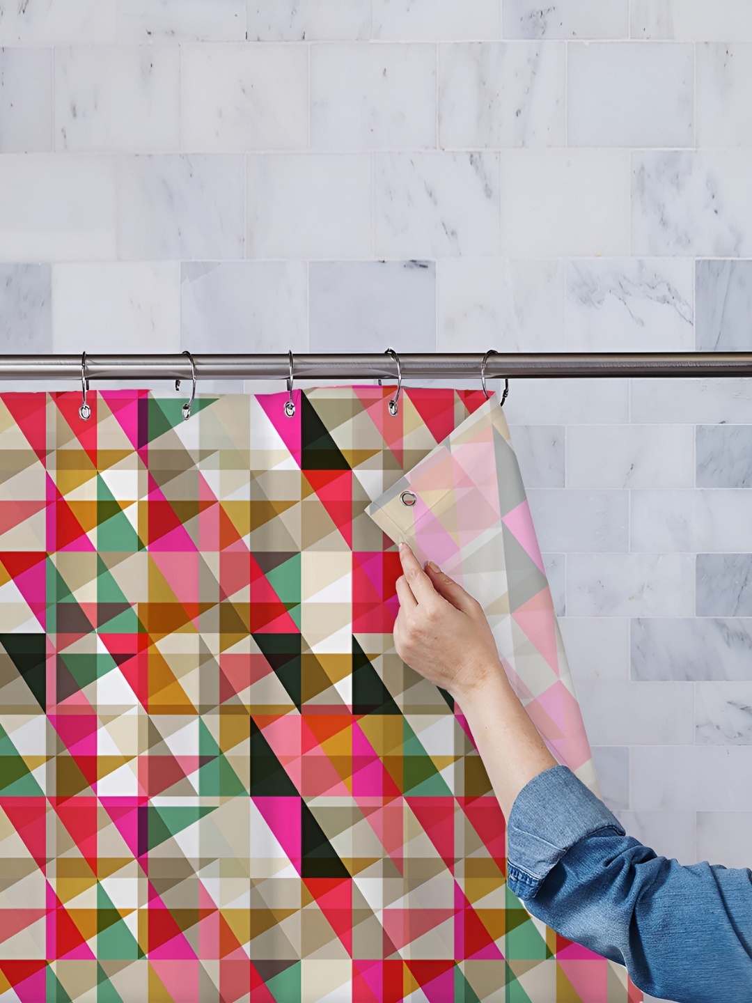 

ArtzFolio Beige & Pink Printed Waterproof Shower Curtain