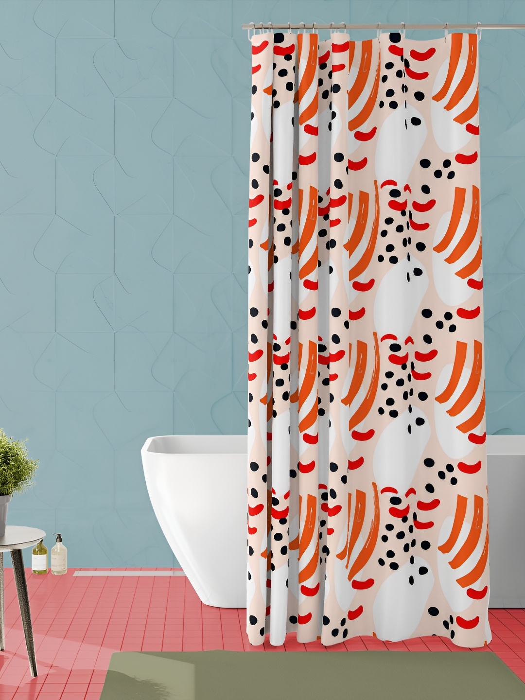 

ArtzFolio White and Orange Graphic Printed Waterproof Shower Curtain